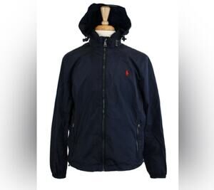 Ralph Lauren Polo Signature Logo Navy Blue Hooded  Windbreaker Jacket Sz.14/16